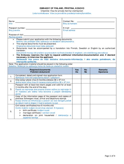 Fillable Online CHECKLIST Visa for visiting family or tourism ENG ALB ...