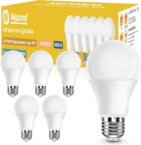 Full Spectrum Light Bulb, 6000K Natural Sunlight Bulbs, 9W 60W ...