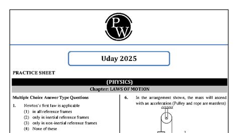 Laws of Motion Practice Sheet (PHYSICS) - MCQ & Short Answers - Studocu