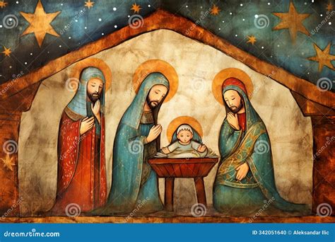 Birth of Jesus Christ. Nativity Scene with Three Wise Men Magi Visiting ...