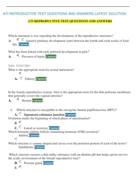 ATI REPRODUCTIVE TEST QUESTIONS AND ANSWERS LATEST SOLUTION 2025 - ATI REPRODUCTIVE - Stuvia US