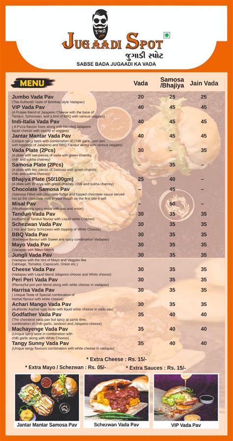 Menu at Jugaadi Spot Satellite, Ahmedabad