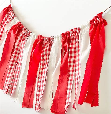 Red Gingham Fabric Banner: Picnic Party Garland - Etsy | Picnic ...