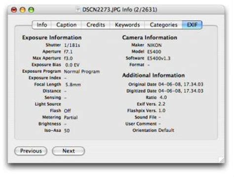 EXIF Metadata 的图像结果