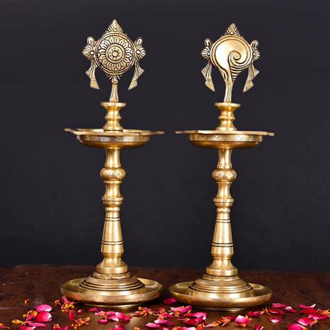 Brass Shankh Chakra Diya Set (13 Inch) – Vedansh Craft
