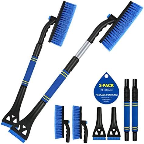 2 PCS Ice Scrapers for Car Windshield, 2-in-1 Snow Scraper and Snow ...