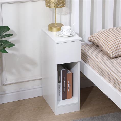 Pantanal 20CM Slim Bedside Table Cabinet White with Drawer Shelf, Small ...