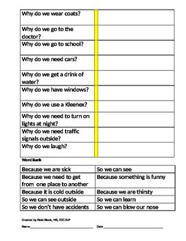 Image result for Why Questions Worksheet