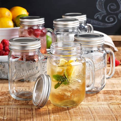 Amazon.com: Glaver's Mason Jar 16 Oz. Glass Mugs with Handle and Lid ...