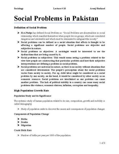 Lecture 10 sociology - Social Problems in Pakistan Definition of Social ...