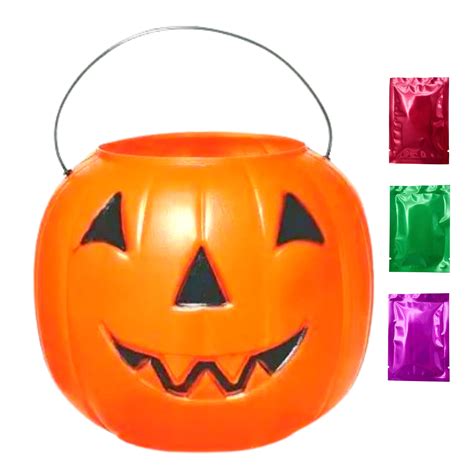 PSLLC Halloween Pumpkin Jack O' Lantern Candy Bucket, 8-inch Orange Plastic Pail, Trick-or-Treat ...