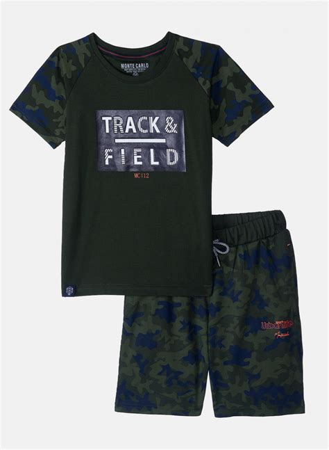 Buy Boys Olive Printed Bermuda Set Online in India - Monte Carlo