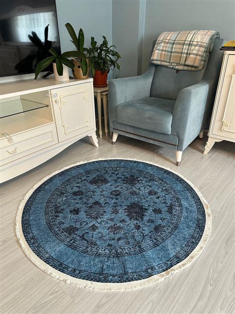 Round Rug in Living Room, Round Blue Rug, 9' Round Rug, Round Braided ...