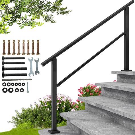 "Dextrus Outdoor Handrails, 4-5 Step Stair Railing, 63.4"" Black Metal ...