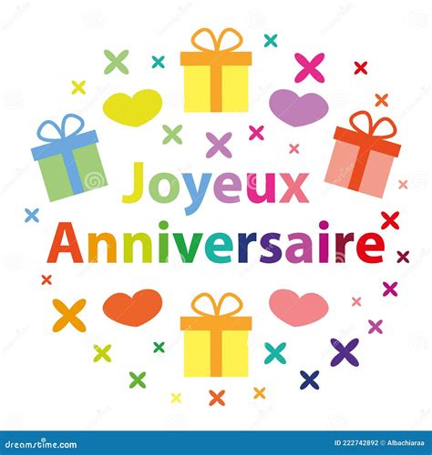 Happy Birthday in French. Colorful Vector Greeting Card. Stock Vector ...