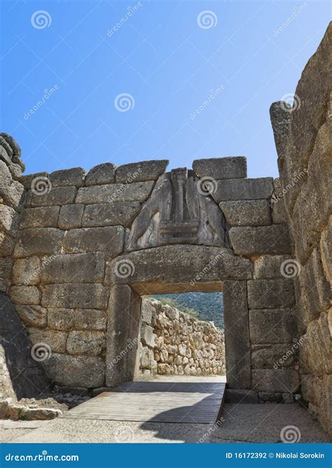 Lion Gate at Mycenae, Greece Stock Photo - Image of liongates, greek ...