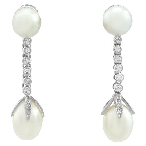 Antique Natural Pearl Diamond Silver Gold Drop Earrings at 1stDibs ...