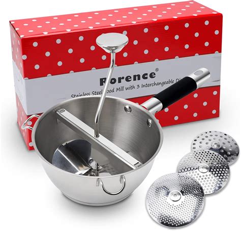 Rorence Stainless Steel Food Mill with 3 Perforated Discs and Silicone ...