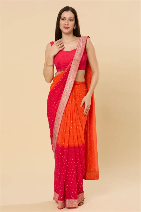 Linda Silk Blend Orange Printed One Minute Saree Online – ONE MINUTE ...