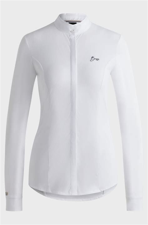 BOSS - Equestrian show blouse with four-way stretch - White
