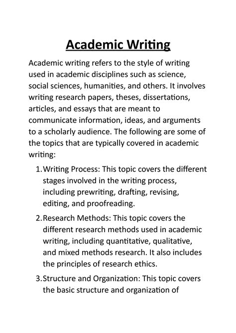 Academic Writing - Academic Writing Academic writing refers to the ...
