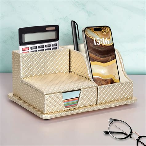 Gold Leatherette Multipurpose Desk Organizer