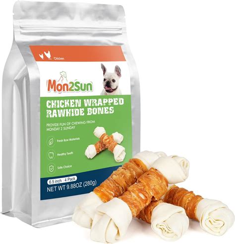 Amazon.com : MON2SUN Dog Treats 6.5" Rawhide Bones Chicken Wrapped ...