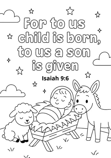 Isaiah 9:6 Memory Verse Coloring Page – “For to Us a Child Is Born” - Free Bible Worksheets