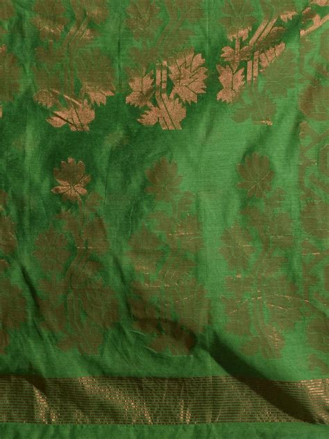 Parrot Green Cotton Blend Handwoven Saree With Zari Motifs And Paisley ...