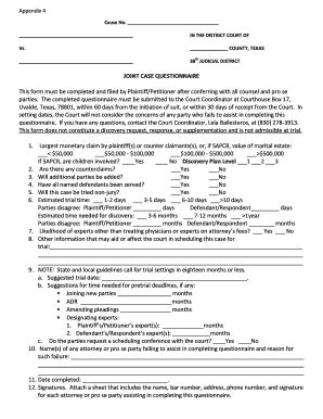Fillable Online JOINT CASE QUESTIONNAIRE This form must be completed ...