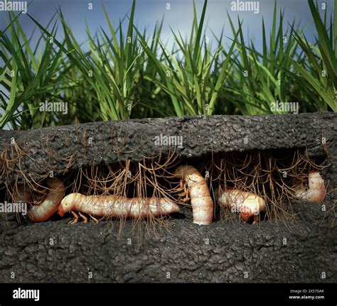 A 3D Illustration of Grubs Eating Grass Roots Underground Stock Photo ...