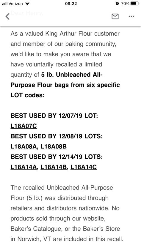 King Arthur Unbleached All-Purpose Flour Recall : r/Breadit