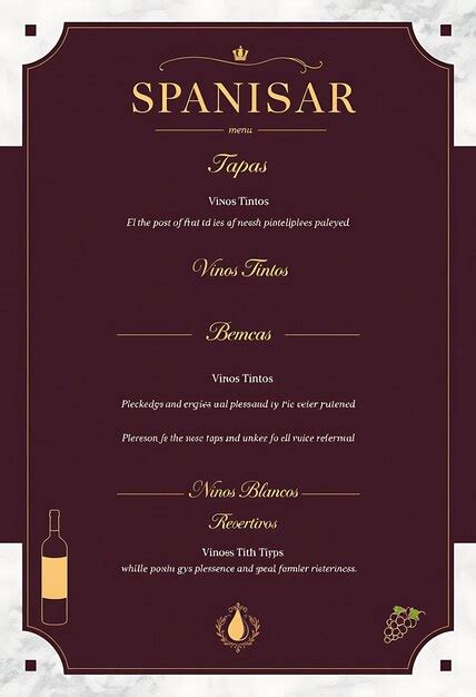 Sophisticated spanish wine bar menu with elegant typography and d menu ...