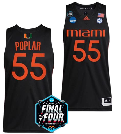 Wooga Poplar Jersey #55 Miami Hurricanes 2023 NCAA March Madness Black ...