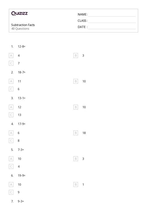 50+ Subtraction Facts worksheets for 6th Class on Quizizz | Free ...