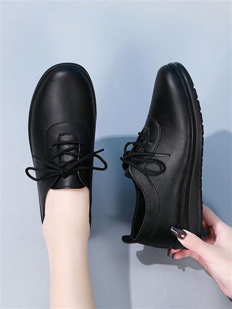Women'S Black Leather Comfortable Soft Work Shoes For Long-Time ...