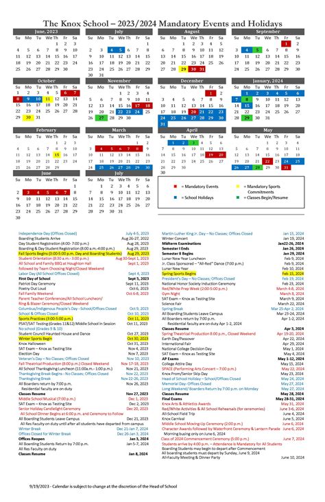Knox Calendar - The Knox School