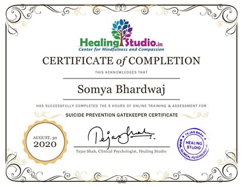 Certificate-of-Completion-Somya | Tejas Shah's Healing Studio