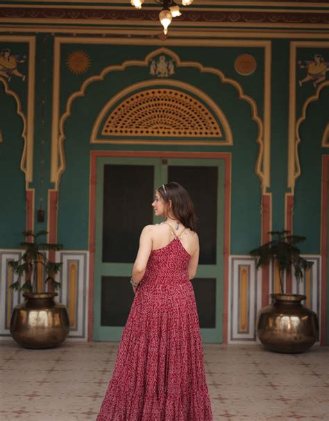 Traditional Navratri Garba Indian Bandhani Print Women Gown Dress – mahezon