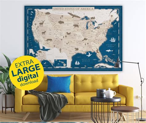 Buy Map of USA Printable, USA Map Digital, Map With States, Vintage ...