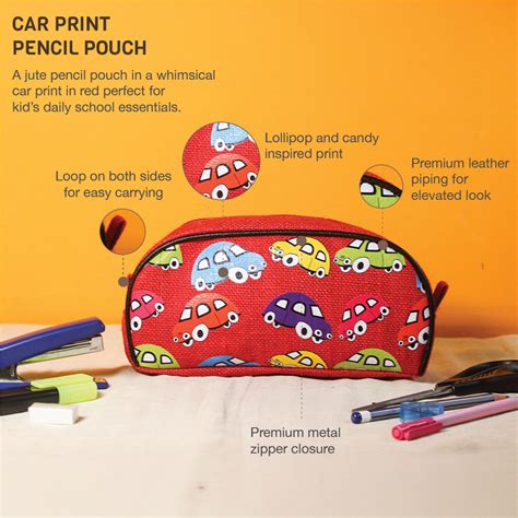 Car Print Jute Kid's Pencil Pouch