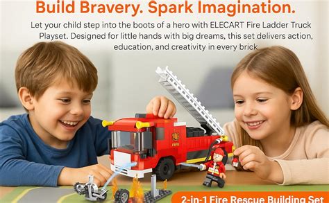 Elecart City Fire Ladder Truck Building Blocks Toy Set – Firefighter ...
