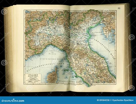 Old Map from Geographical Atlas 1890 with a Fragment of the Apennines ...