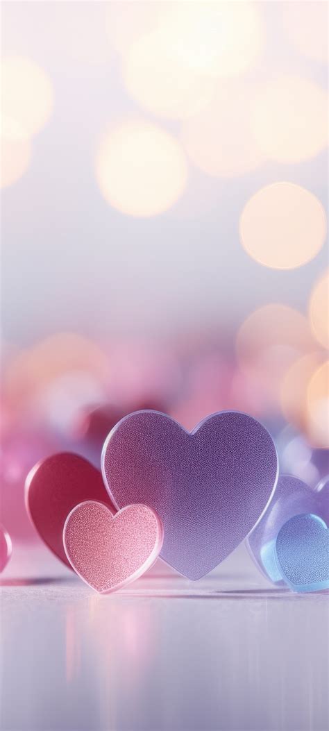 Glossy Wallpaper 4K, Love hearts, Bokeh Background, 5K