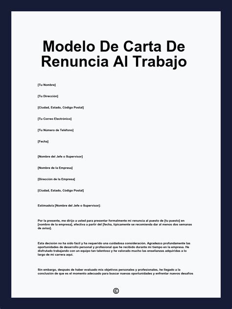 Carta De Renuncia Al Trabajo