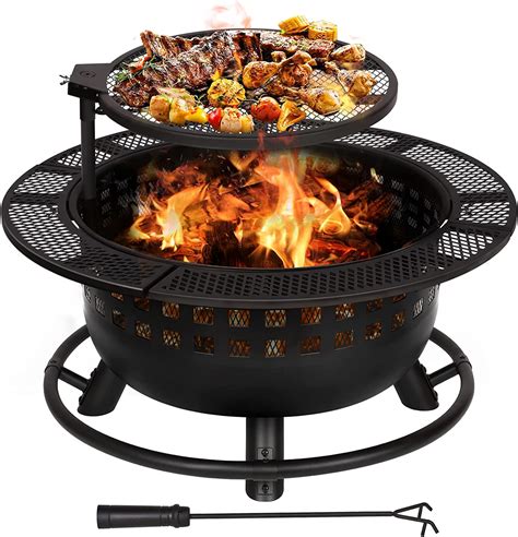 Hykolity WHP32 2 in 1 Fire Pit with Swivel Cooking Grill, 32" Wood ...