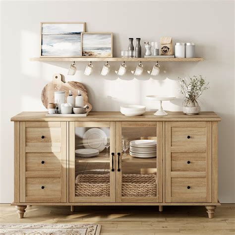 Fitueyes Sideboard Buffet Cabinets With Glass Door Kitchen Storage ...