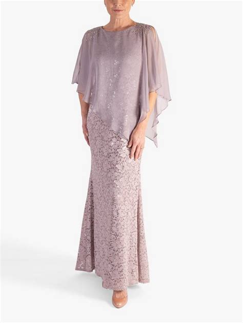 chesca Sequin Lace Cape Maxi Dress, Rose