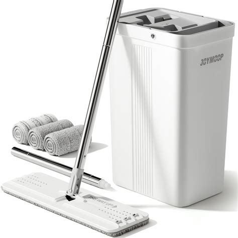 JOYMOOP Mop and Bucket with Wringer Set, White Flat Squeeze Mop Bucket ...