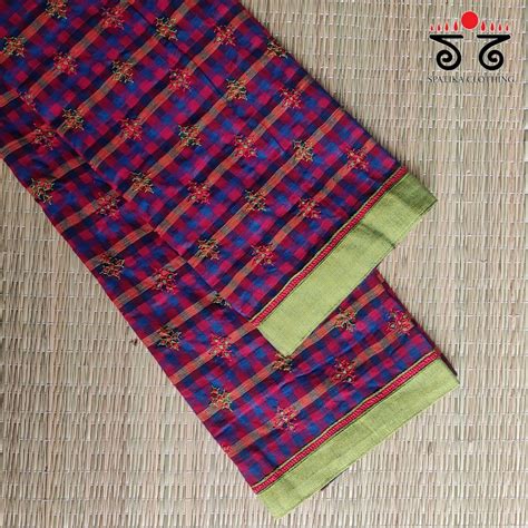 Hand Embroidered Checkered Blouse Fabric